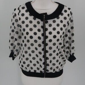 Anna Sui White Black Polka Dot Full Zip Sheer Top Size S/M